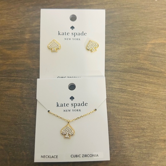 Kate Spade Set Earrings & Necklace Gold Everyday Spade NWT